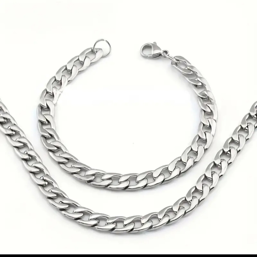 2 Pcs/Set Necklace Bracelet For Men/Women,Classic Fashion Y2k Stainless Steel. - Picture 8 of 12